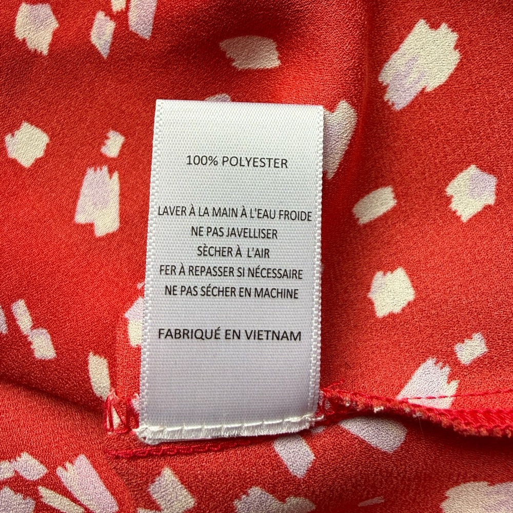 Lush Red Printed Blouse White Purple Detail V Neck Lightweight Top Size M - Picture 6 of 7